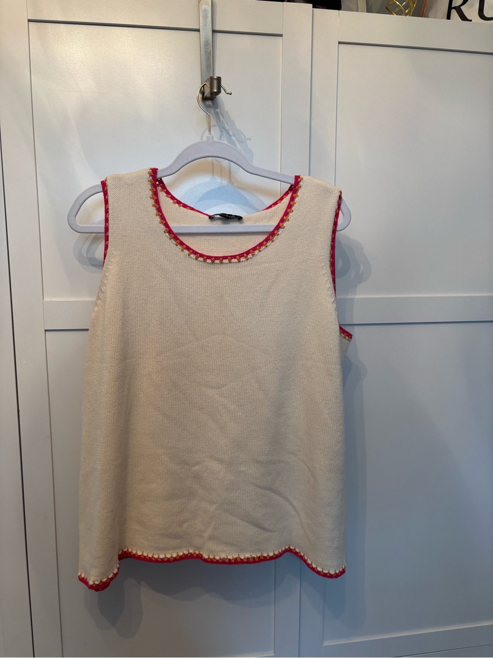 Cream Sleeveless Knit Top with Trim